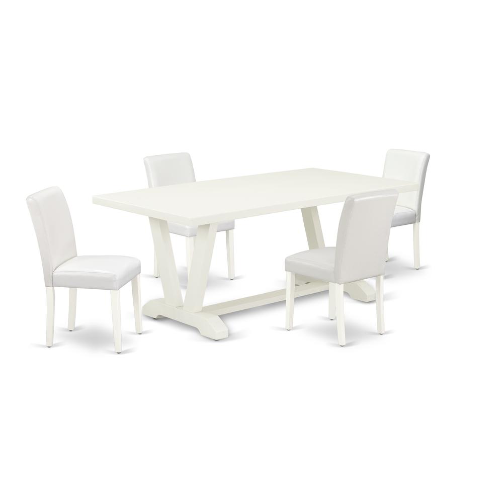 East West Furniture V027AB264-5 5-Piece Stylish Dining Room Set a Good Linen White Modern Dining Table Top and 4 Attractive Pu Leather Parson Chairs with Stylish Chair Back, Linen White Finish. Picture 1