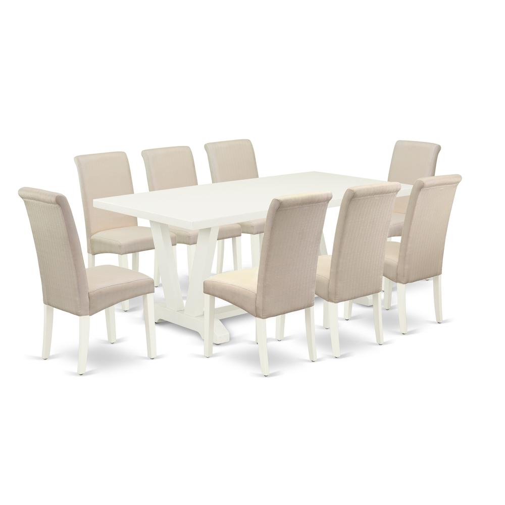 East West Furniture V027Ba201-9 - 9-Piece Dining Room Set - 8 Parson Dining Chairs and Small Rectangular Table Hardwood Structure. Picture 1