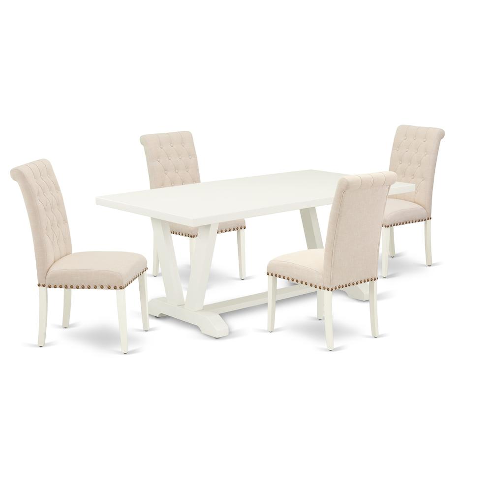 East West Furniture 5-Piece Dinette Set Included 4 kitchen parson chairs Upholstered Seat and High Button Tufted Chair Back and Rectangular Dining Table with Linen White Rectangular Dining Table Top -. Picture 1