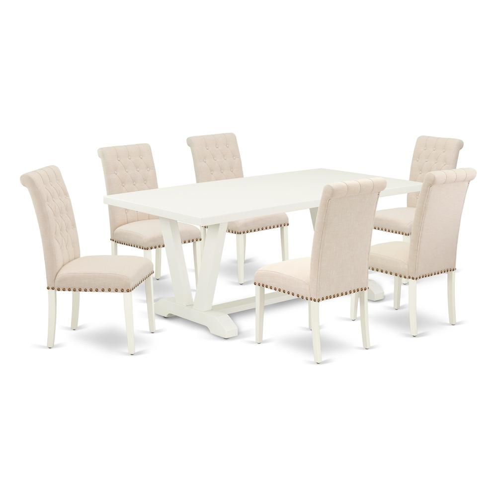 East West Furniture V027BR202-7 - 7-Piece Dining Room Table Set - 6 Dining Chairs and Small a Rectangular Table Hardwood Structure. Picture 1