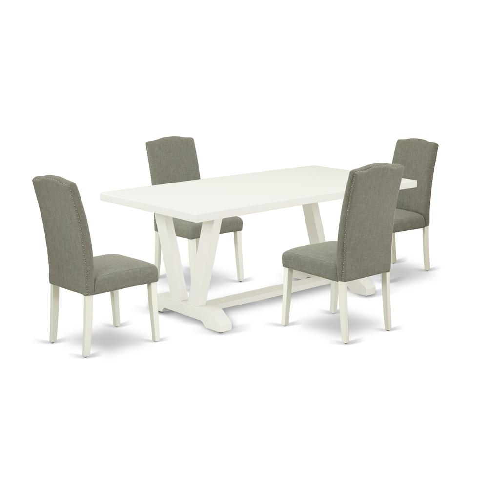 East West Furniture 5-Pc Kitchen Dinette Set Included 4 Upholstered Dining chairs Upholstered Seat and Stylish Chair Back and Rectangular Dining room Table with Linen White rectangular Table Top - Lin. Picture 1