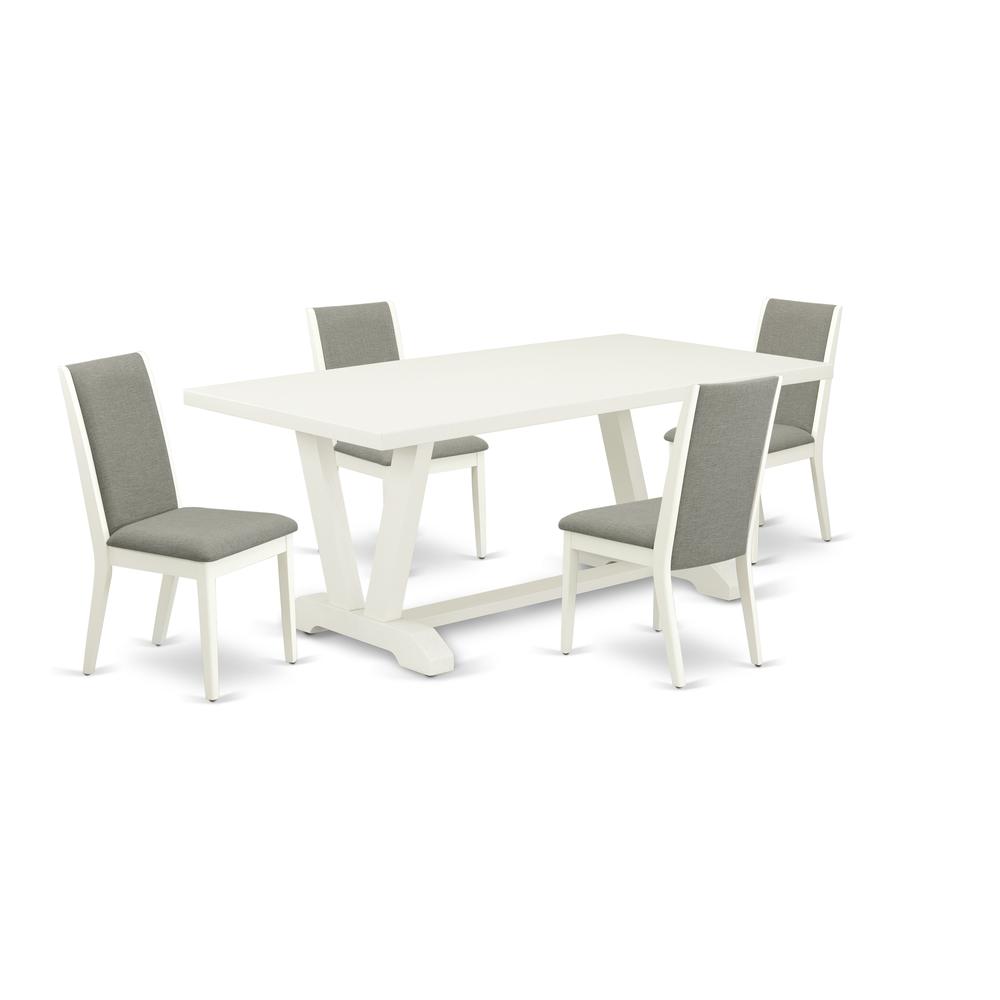 East West Furniture V027LA206-5 5-Piece Awesome a Great Linen White Kitchen Rectangular Table Top and 4 Amazing Linen Fabric Solid Wood Leg Chairs with Stylish Chair Back, Linen White Finish. Picture 1