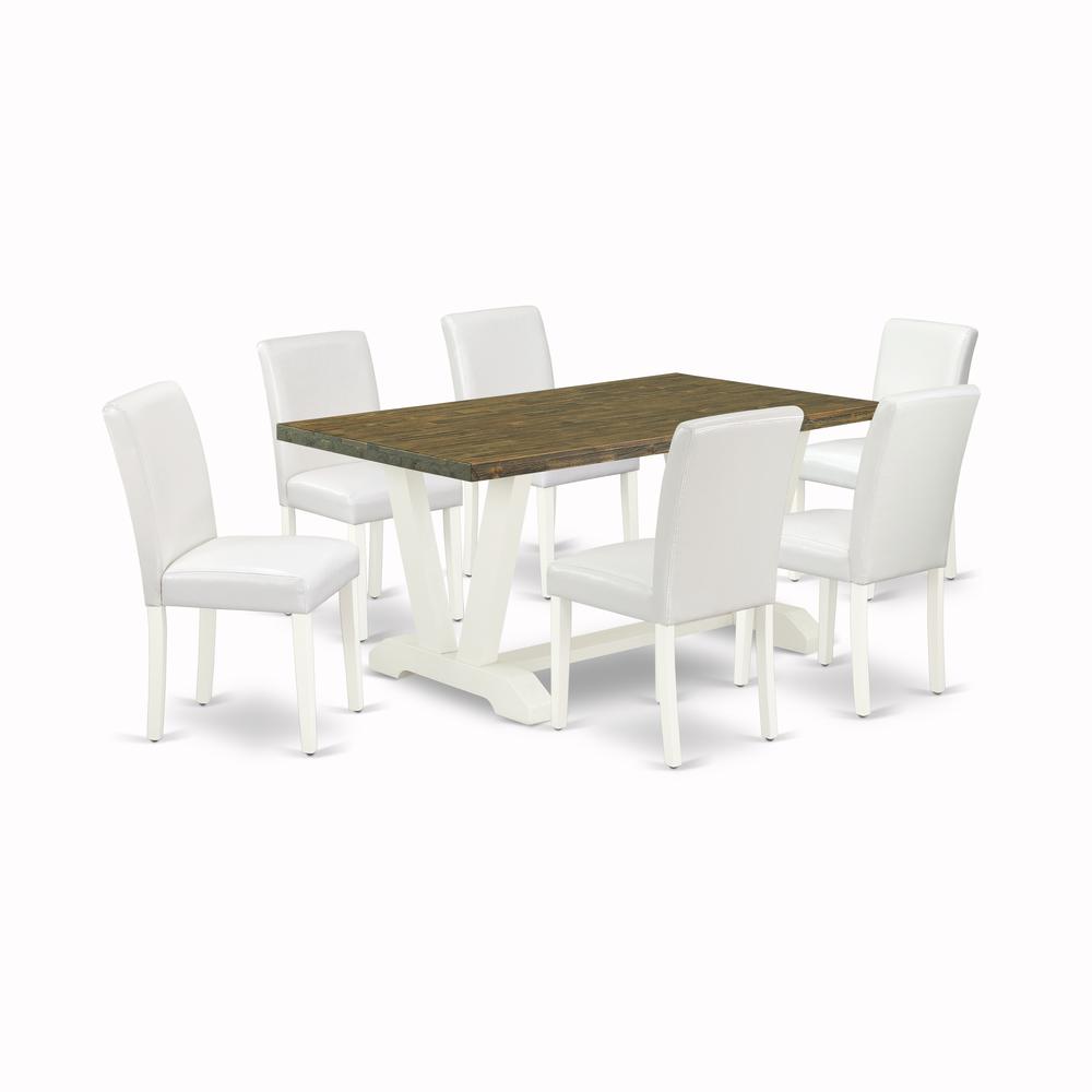 East West Furniture V076AB264-7 7-Piece Modern Rectangular Dining Room Table Set an Outstanding Distressed Jacobean Kitchen Table Top and 6 Attractive Pu Leather Dining Chairs with Stylish Chair Back,. Picture 1