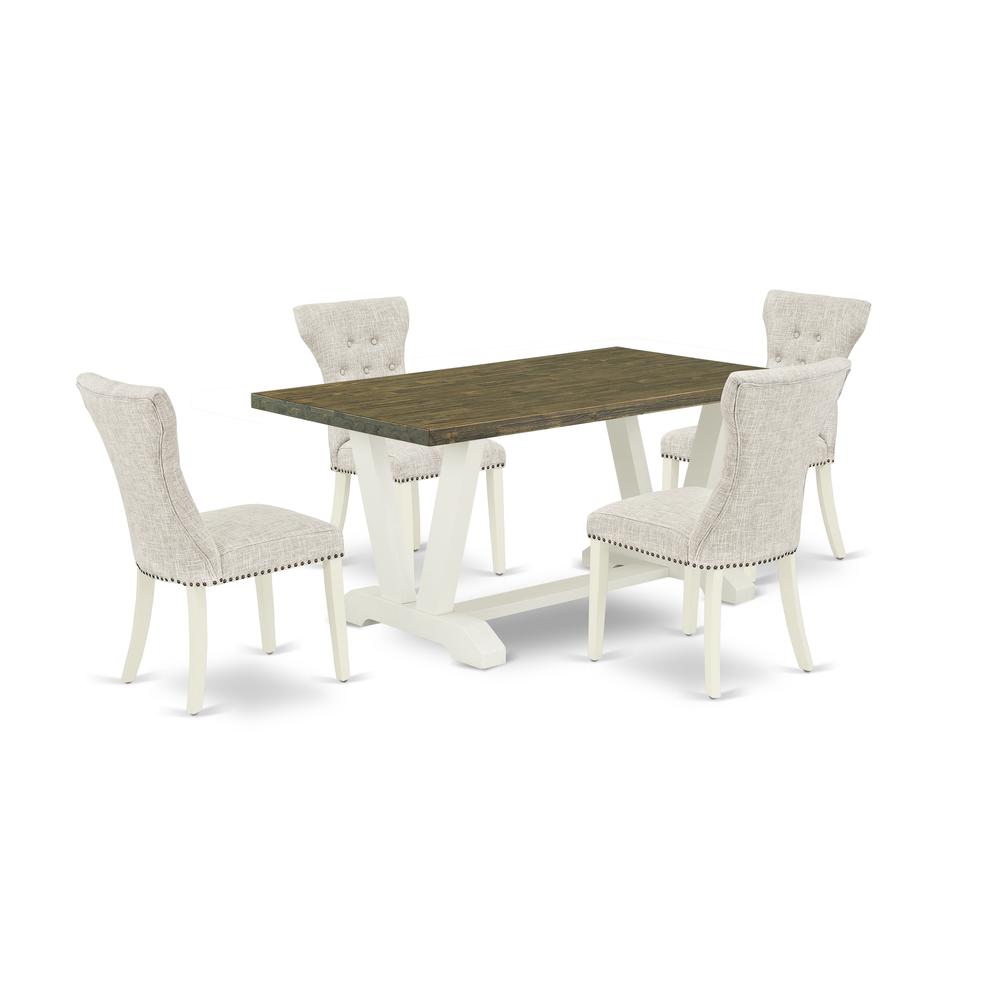 East West Furniture 5-Pc rectangular Dinette Set Included 4 Parson Dining chairs Upholstered Nails Head Seat and High Button Tufted Chair Back and Rectangular Table with Distressed Jacobean Dining roo. Picture 1