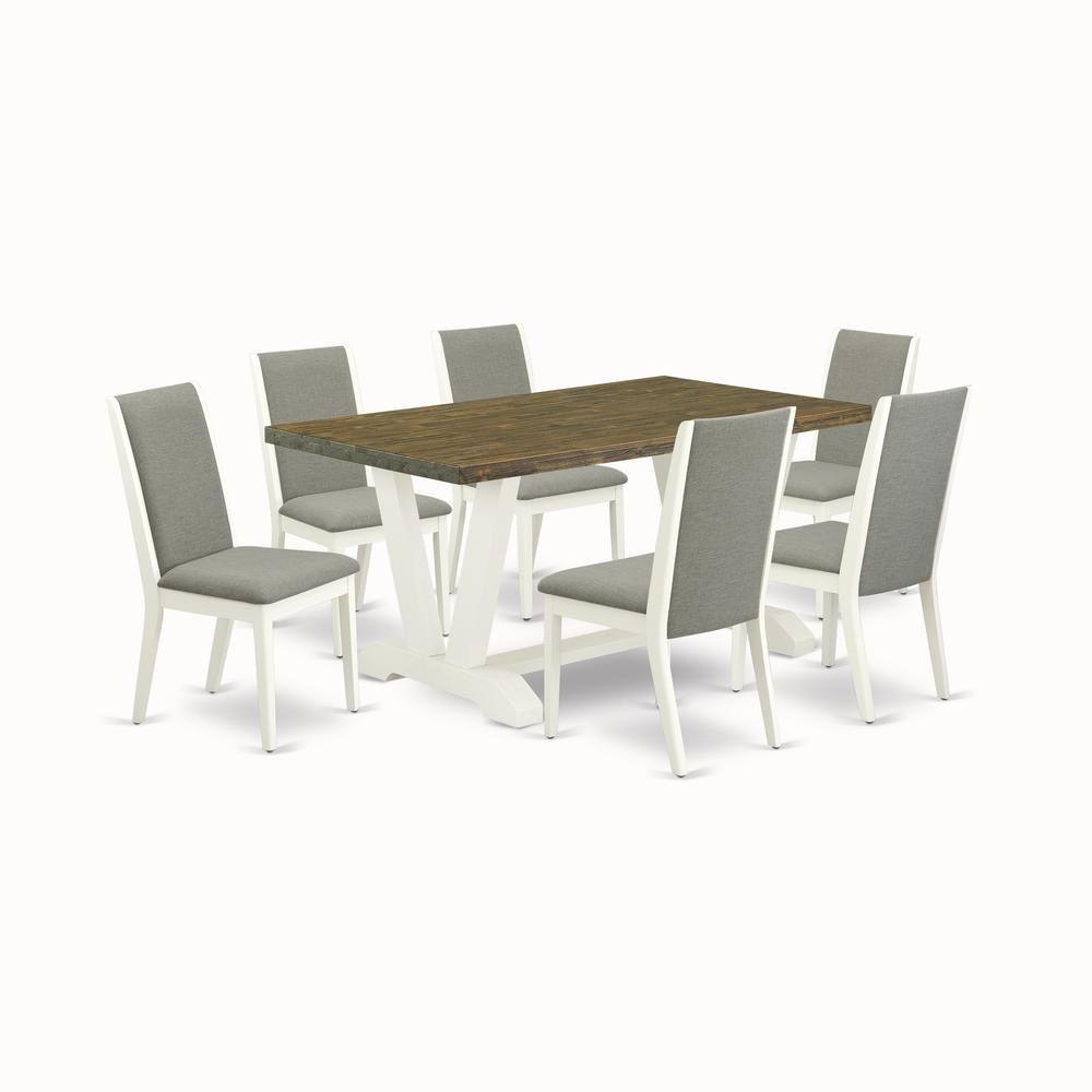 East West Furniture V076LA206-7 7-Pc Stylish Dining Set an Excellent Distressed Jacobean Color Modern Dining Table Top and 6 Stunning Linen Fabric Dining Chairs with Stylish Chair Back, Wire Brushed L. Picture 1