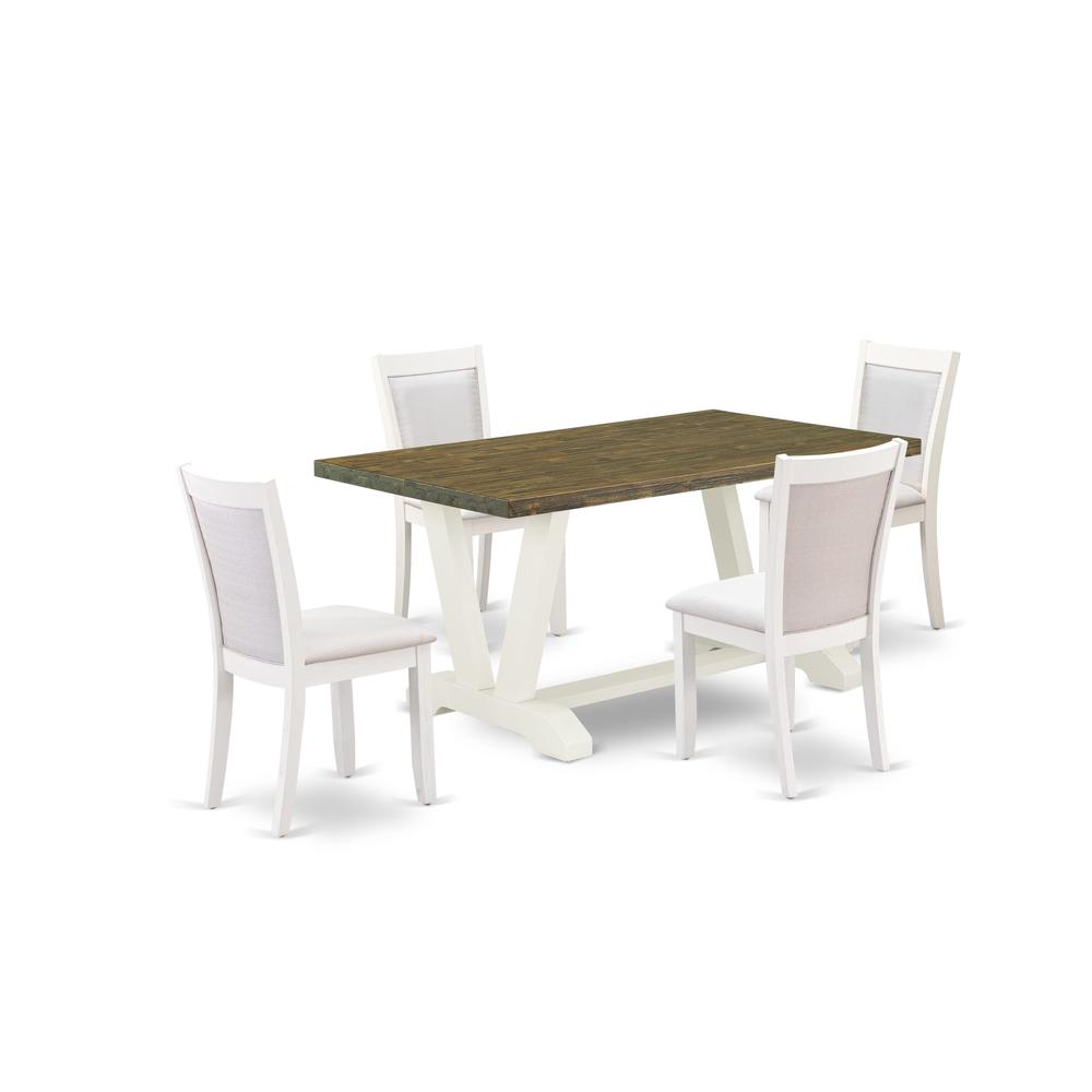 V076MZ001-5 5-Piece Kitchen Dining Table Set Consists of a Wood Table and 4 Cream Padded Chairs - Wire Brushed Linen White Finish. Picture 2