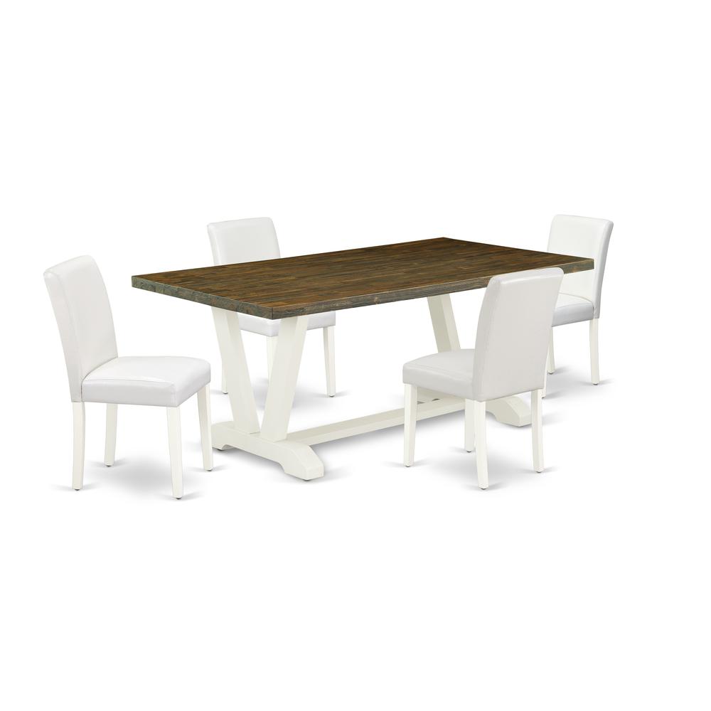 East West Furniture V077AB264-5 5-Piece Modern Dining room Set a Good Distressed Jacobean Dining Table Top and 4 Wonderful Pu Leather Parson Dining Room Chairs with Stylish Chair Back, Linen White Fin. The main picture.
