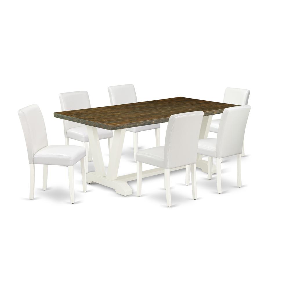 East West Furniture V077AB264-7 7-Piece Amazing Modern Dining Table Set a Superb Distressed Jacobean Modern Dining Table Top and 6 Stunning Pu Leather Kitchen Parson Chairs with Stylish Chair Back, Li. Picture 1