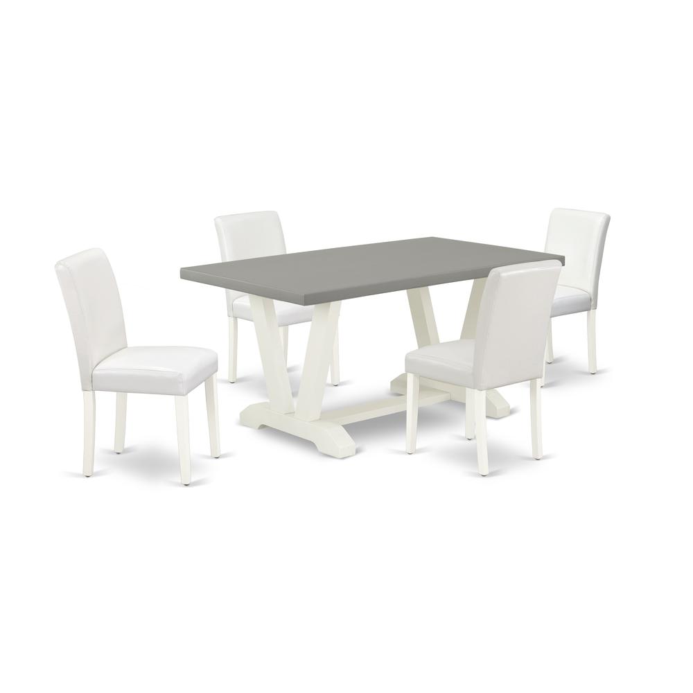 East West Furniture V096AB264-5 5-Piece Stylish Dining Room Set a Good Cement Color Kitchen Rectangular Table Top and 4 Gorgeous Pu Leather Dining Chairs with Stylish Chair Back, Linen White Finish. Picture 1