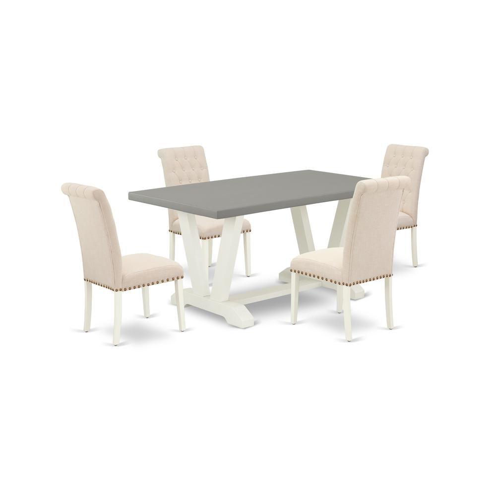 East West Furniture V096BR202-5 5-Pc Stylish Dining Room Table Set a Cement Color Modern Dining Table Top and 4 Lovely Linen Fabric Parson Chairs with Nail Heads and Button Tufted Chair Back, Wire Bru. The main picture.