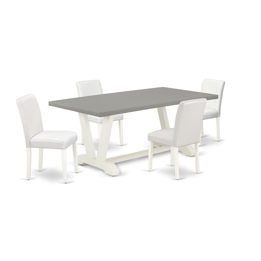East West Furniture V097AB264-5 5-Piece Modern Dinette Set a Good Cement Color Wood Dining Table Top and 4 Gorgeous Pu Leather Parson Dining Chairs with Stylish Chair Back, Linen White Finish. The main picture.