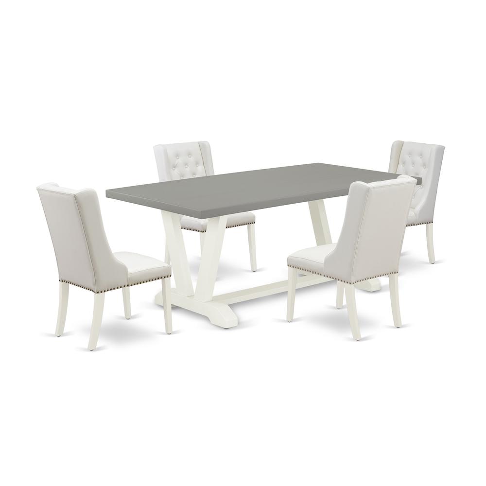East West Furniture V097FO244-5 5-Piece Dining Room Table Set Includes 4 White Pu Leather Dining Room Chairs Button Tufted with Nailheads and Modern Dining Table - Linen White Finish. Picture 1