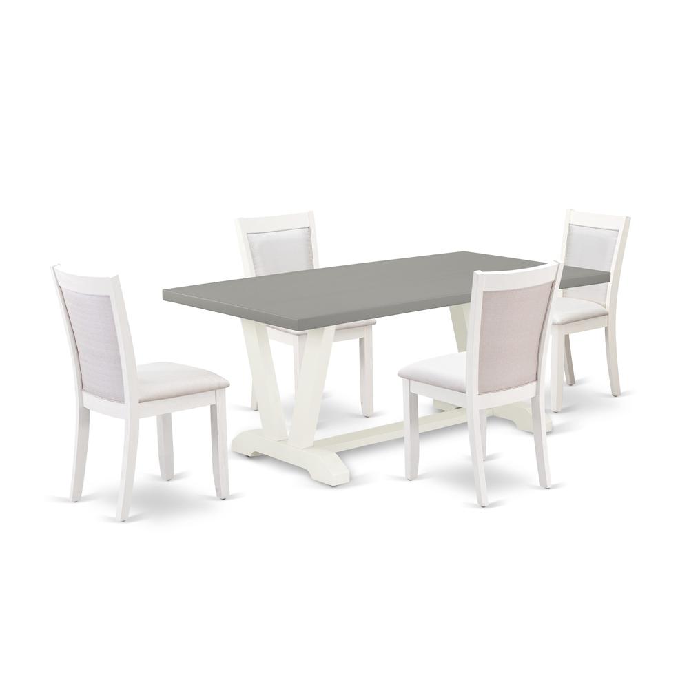 East West Furniture 5-Pc Dinette Set Consists of a Mid Century Table and 4 Cream Linen Fabric Dining Chairs with Stylish Back - Wire Brushed Linen White Finish. Picture 2