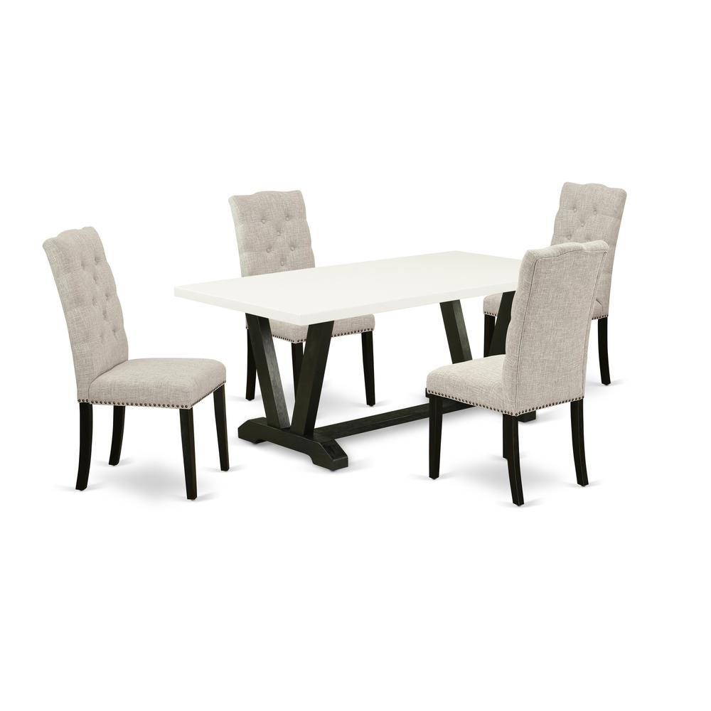 East West Furniture 5-Pc rectangular Dinette Set Included 4 Dining chairs Upholstered Seat and High Button Tufted Chair Back and Rectangular Mid Century Dining Table with Linen White rectangular Table. Picture 1