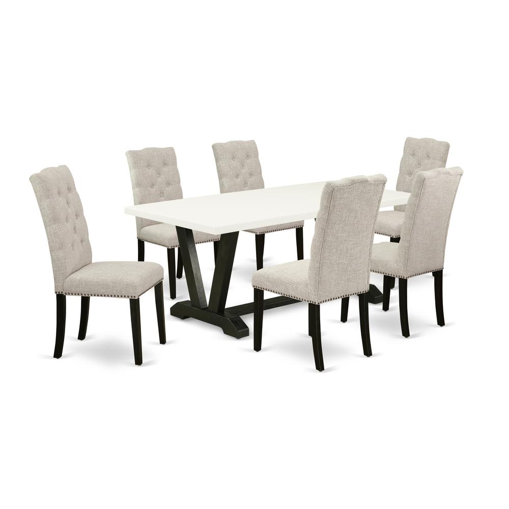 East West Furniture V626EL635-7 - 7-Piece Kitchen Table Set - 6 Kitchen Parson Chairs and Kitchen Dining Table Solid Wood Structure. Picture 1