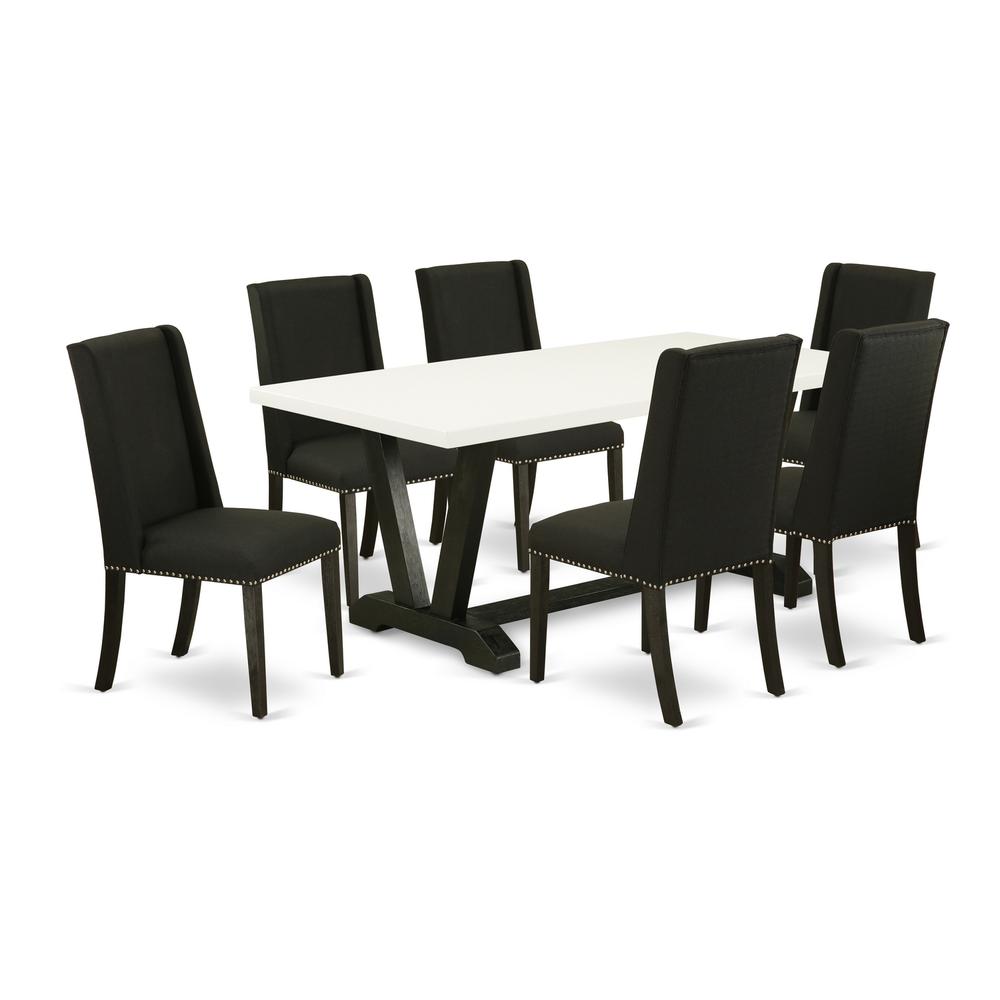 East West Furniture V626FL624-7 - 7-Piece Dining Room Table Set - 6 Parson Dining Chairs and a Rectangular Table Hardwood Structure. Picture 1