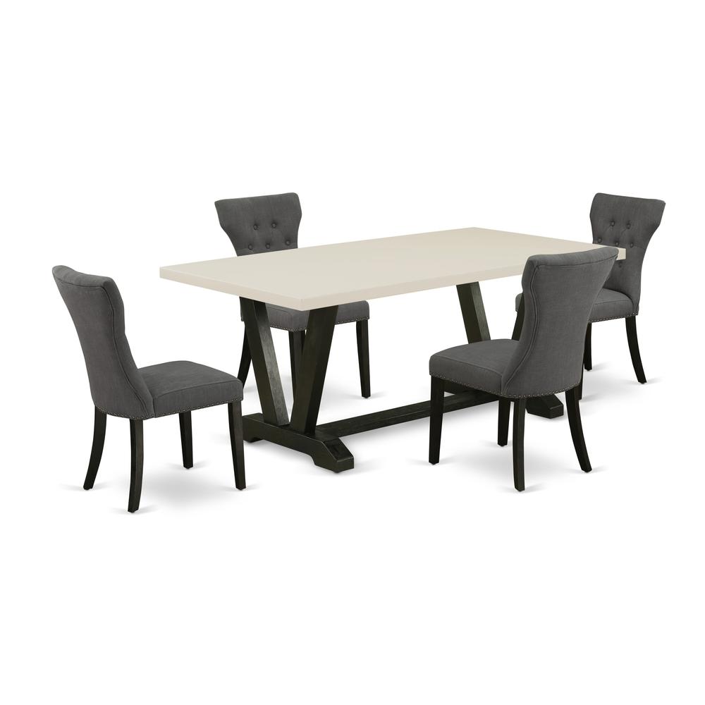 V626GA650-5 5-Pc Dining Table Set Included 4 Parson chairs Upholstered Seat and High Button Tufted Chair Back and Rectangular Table with Linen White Dining Table top (Black Finish). Picture 2