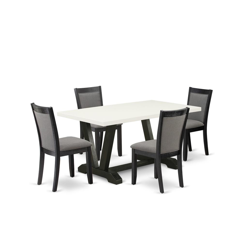 V626MZ650-5 5 Piece Dining Set - Linen White Table with 4 Dark Gotham Grey Linen Fabric dinning chairs - Wire Brushed Black Finish. Picture 2
