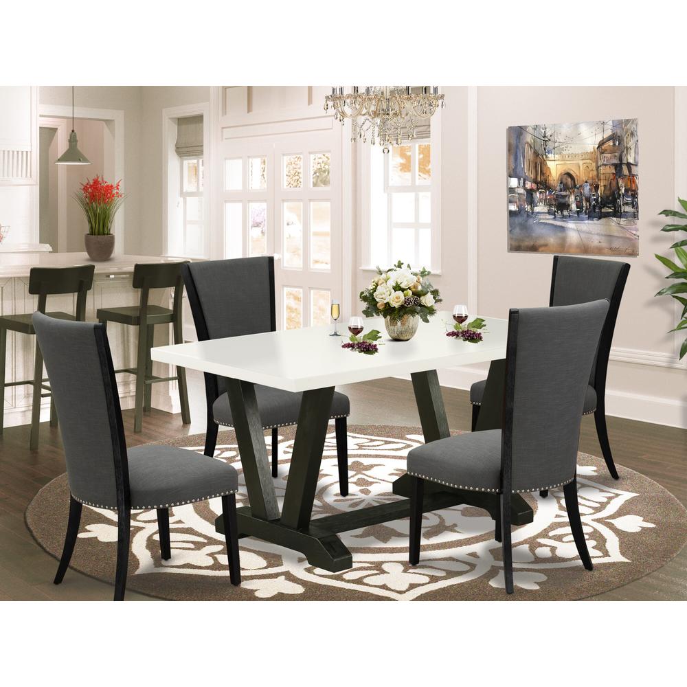5 Piece Set Includes a Rectangle Dining Room Table with V-Legs. Picture 13