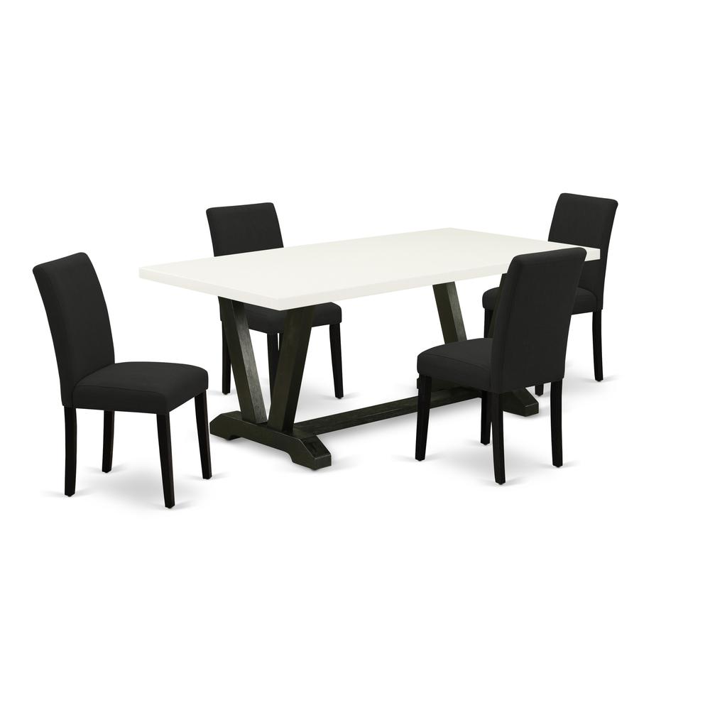 East West Furniture 5-Pc Kitchen and Dining Room Chairs Includes 4 Parson dining chairs with Upholstered Seat and High Back and a Rectangular Wood Dining Table - Black Finish. Picture 1