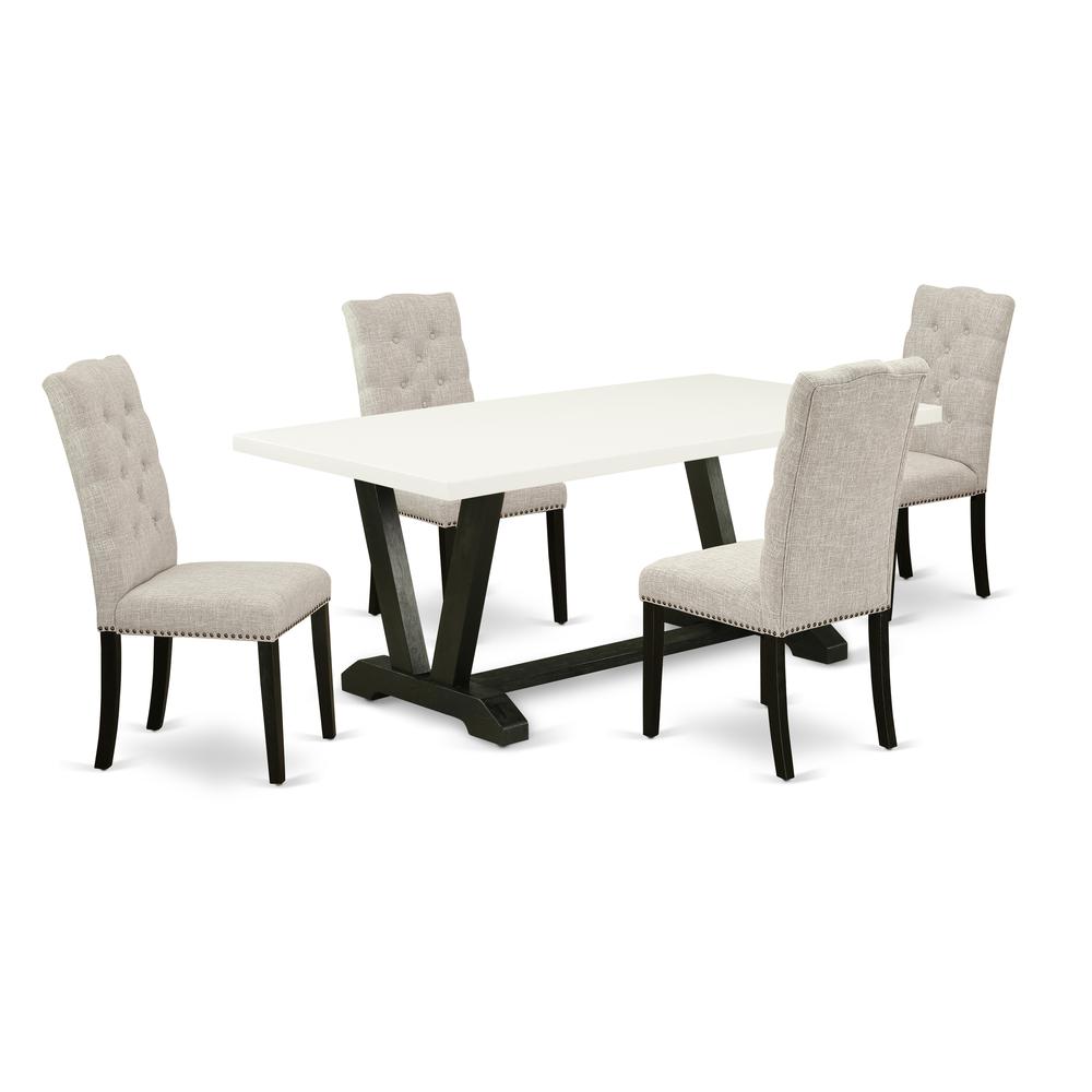 East West Furniture 5-Piece Dining room Table Set Included 4 Parson Dining chairs Upholstered Seat and High Button Tufted Chair Back and Rectangular Dining Table with Linen White Kitchen Dining Table. Picture 1