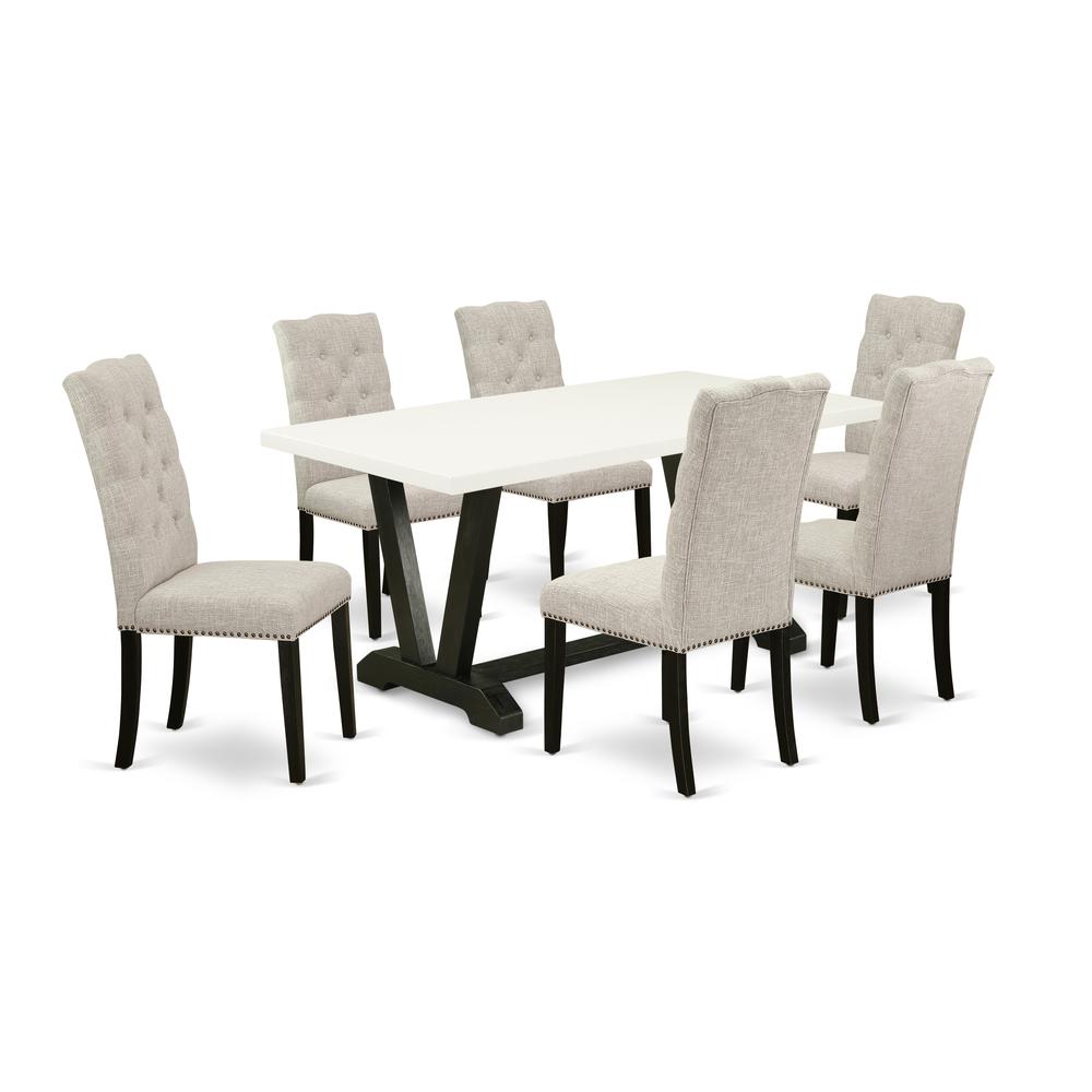 East West Furniture V627EL635-7 - 7-Piece Kitchen Set - 6 Upholstered Dining Chairs and Wood Table Hardwood Frame. Picture 1