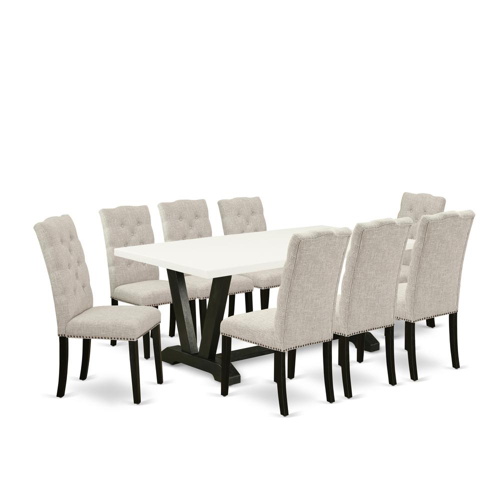 East West Furniture V627EL635-9 - 9-Piece Dining Room Set - 8 Parson Chairs and Kitchen Table Solid Wood Frame. Picture 1