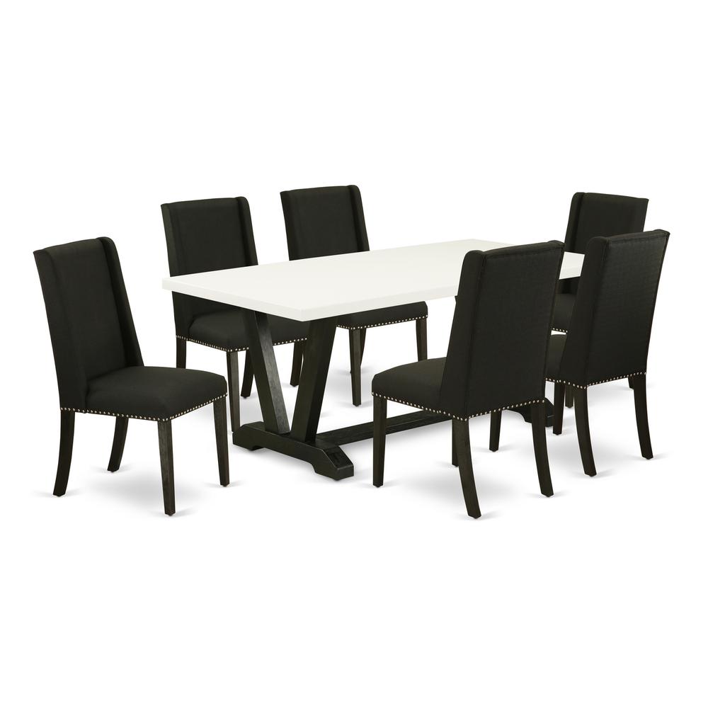 East West Furniture V627FL624-7 - 7-Piece Dinette Set - 6 Padded Parson Chairs and a Rectangular Dinner Table Solid Wood Frame. Picture 1