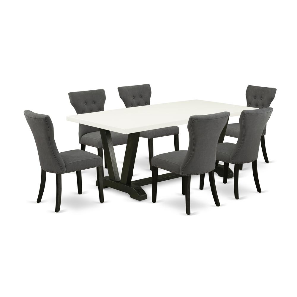 East West Furniture V627Ga650-7 - 7-Piece Modern Dining Table Set - 6 Upholstered Dining Chairs and a Rectangular Table Hardwood Frame. Picture 1