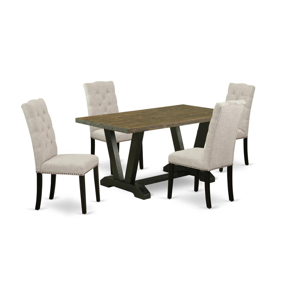 East West Furniture 5-Piece Kitchen Dinette Set Included 4 Dining room chairs Upholstered Seat and High Button Tufted Chair Back and Rectangular Mid Century Dining Table with Distressed Jacobean Dinet. Picture 1