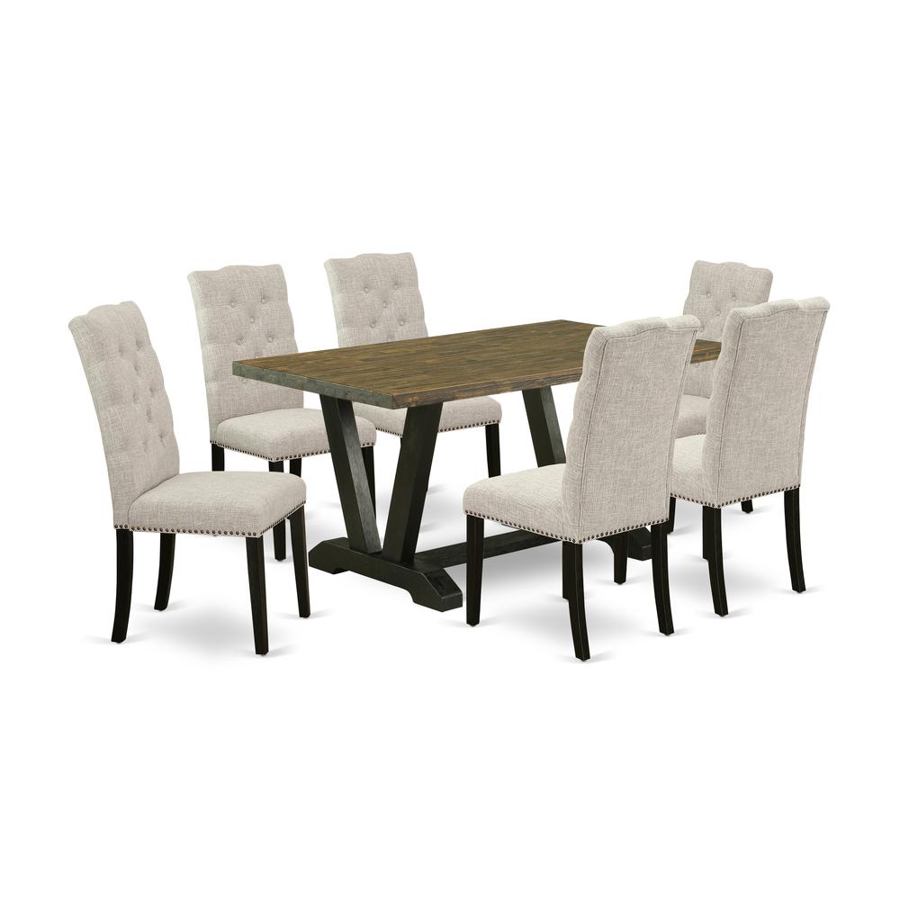 East West Furniture V676EL635-7 - 7-Piece Small Dining Table Set - 6 Parson Chairs and Small Rectangular Table Solid Wood Structure. Picture 1