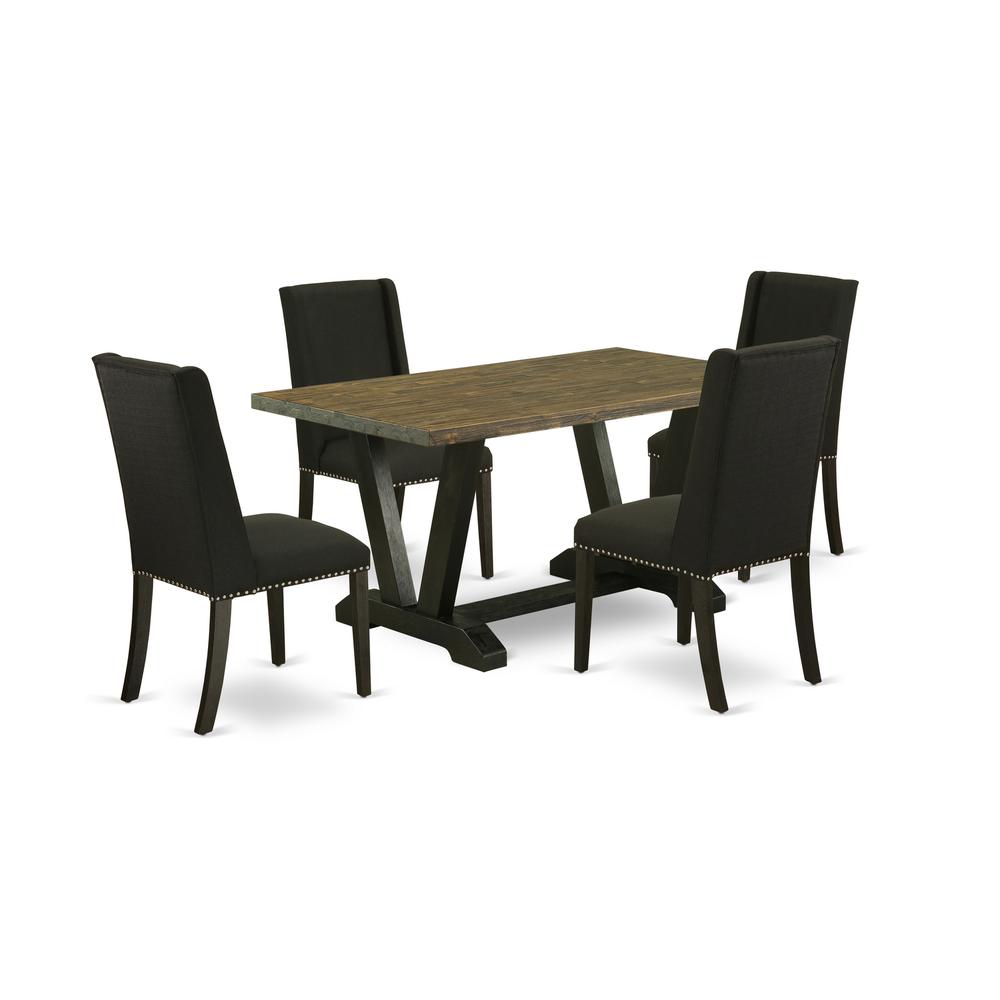 East West Furniture 5-Piece kitchen table set Included 4 kitchen parson chairs Upholstered Seat and Stylish Chair Back and Rectangular Dining Table with Distressed Jacobean rectangular Dining Table To. Picture 1