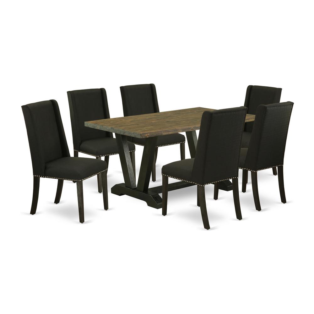 East West Furniture V676FL624-7 - 7-Piece Dining Room Table Set - 6 Parson Dining Chairs and Dinette Table Hardwood Frame. Picture 1