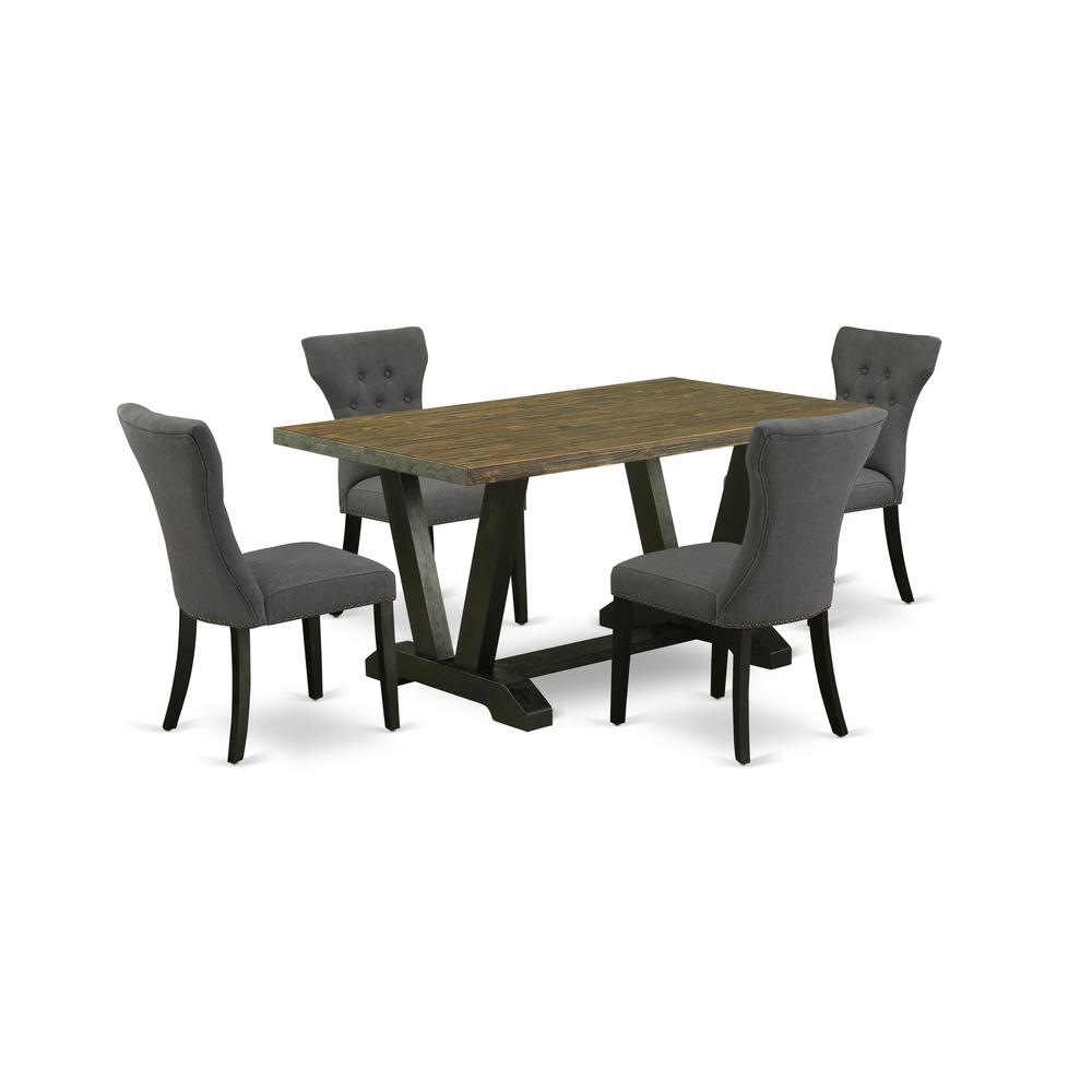 East West Furniture 5-Piece Kitchen Dinette Set Included 4 Dining room chairs Upholstered Seat and High Button Tufted Chair Back and Rectangular Dinette Table with Distressed Jacobean Dining Table Top. Picture 1