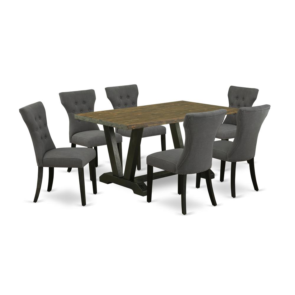 East West Furniture V676Ga650-7 - 7-Piece Dining Room Set - 6 Upholstered Dining Chairs and a Rectangular Table Hardwood Structure. Picture 1