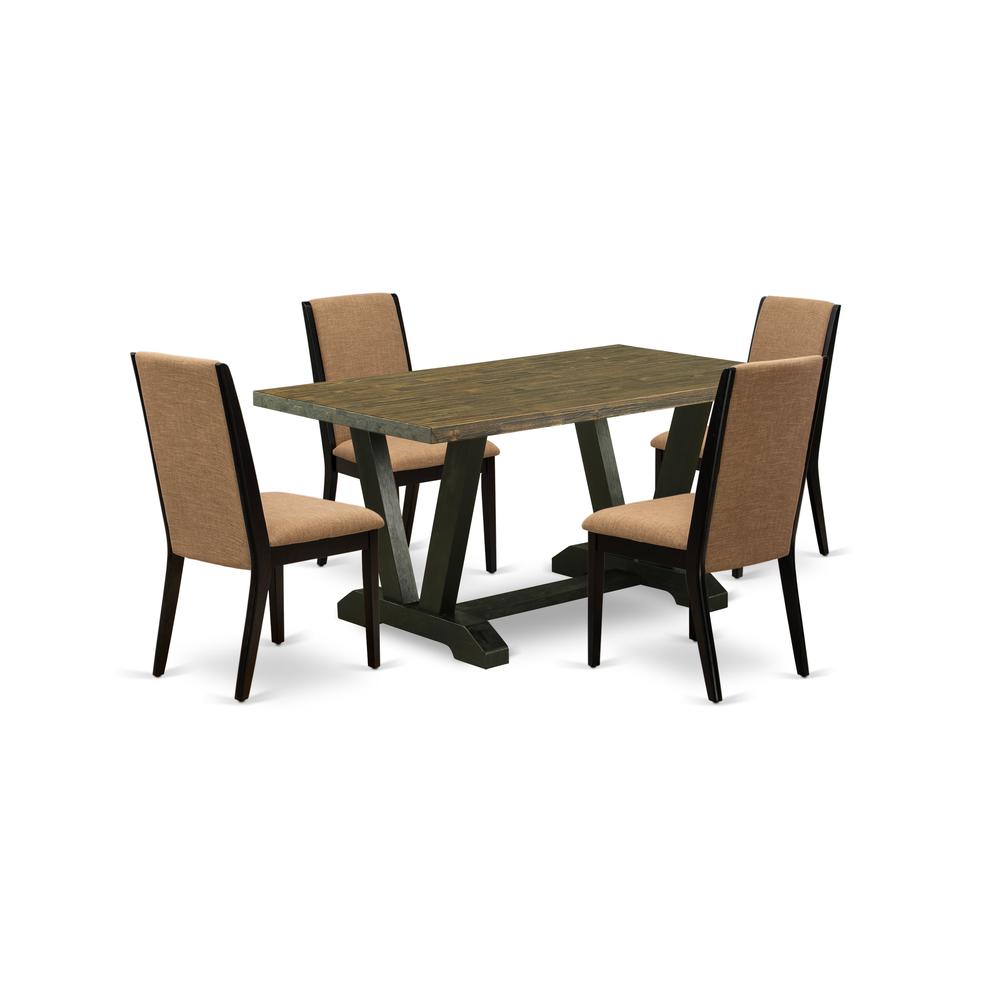 East West Furniture V676LA147-5 5-Piece Beautiful Dinette Set a Superb Distressed Jacobean Rectangular Dining Table Top and 4 Excellent Linen Fabric Padded Chairs with Stylish Chair Back, Wire Brushed. Picture 1
