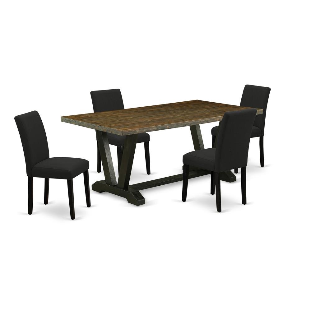 East West Furniture 5-Piece dining room table set Includes 4 Parson dining chairs with Upholstered Seat and High Back and a Rectangular Dining Room Table - Black Finish. Picture 1