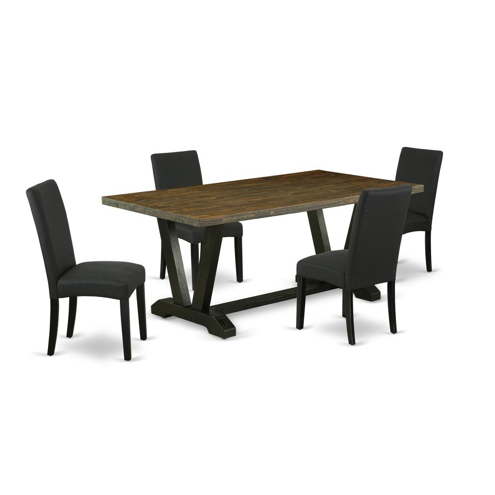 East West Furniture V677DR124-5 5-Pc Dining Room Table Set- 4 padded parson chairs with Black Linen Fabric Seat and Stylish Chair Back - Rectangular Table Top & Wooden Legs - Distressed Jacobean and B. Picture 1
