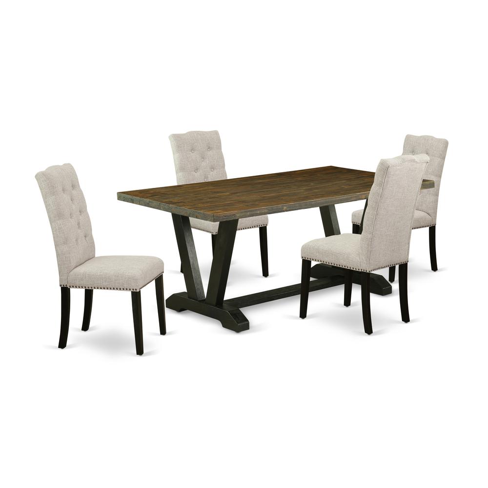 East West Furniture 5-Piece Dining Set Included 4 Kitchen Parson Chair Upholstered Seat and High Button Tufted Chair Back and Rectangular Mid Century Dining Table with Distressed Jacobean Table Top -. Picture 1