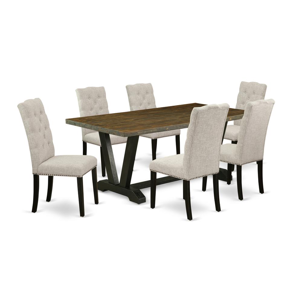 East West Furniture V677EL635-7 - 7-Piece Dining Room Table Set - 6 Kitchen Parson Chair and Wood Dining Table Hardwood Frame. Picture 1