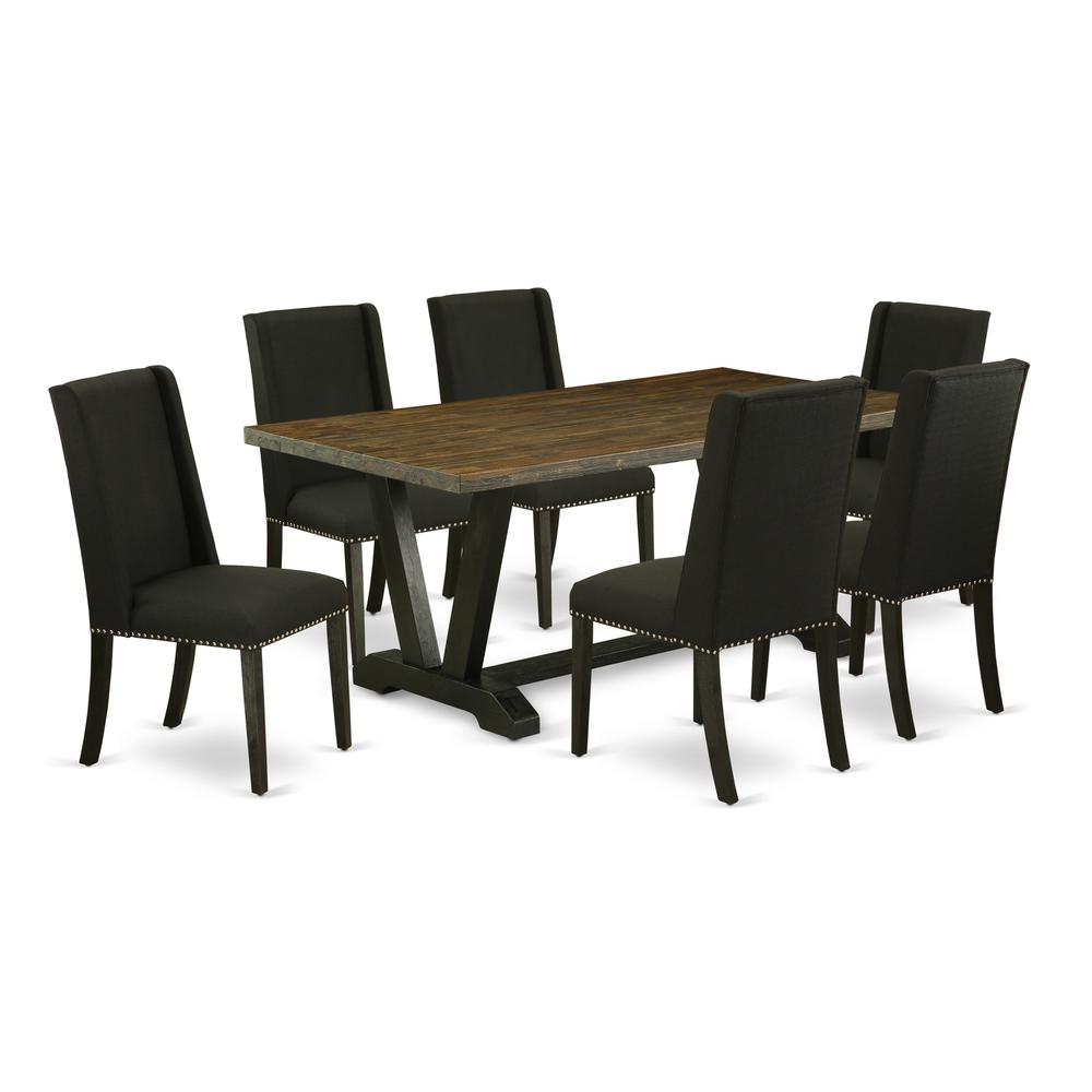East West Furniture V677FL624-7 - 7-Piece Kitchen Table Set - 6 Padded Parson Chair and a Rectangular Table Solid Wood Frame. Picture 1
