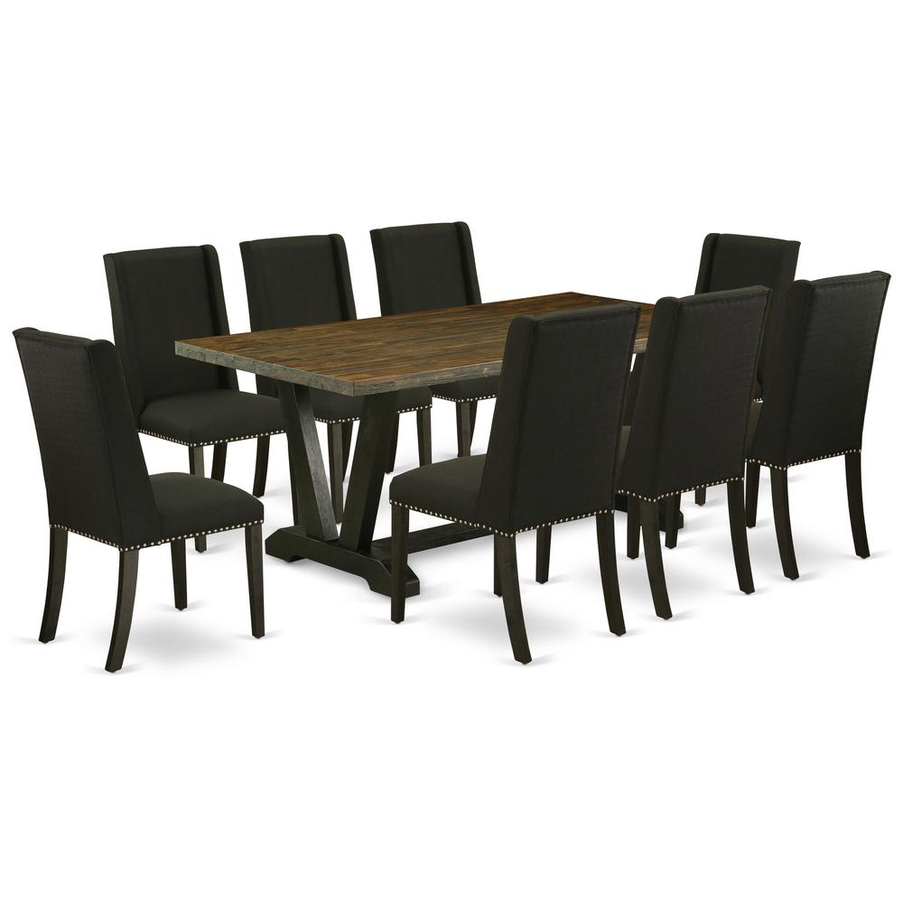 East West Furniture V677FL624-9 - 9-Piece Dining Room Table Set - 8 Kitchen Parson Chair and Wood Dining Table Hardwood Frame. Picture 1