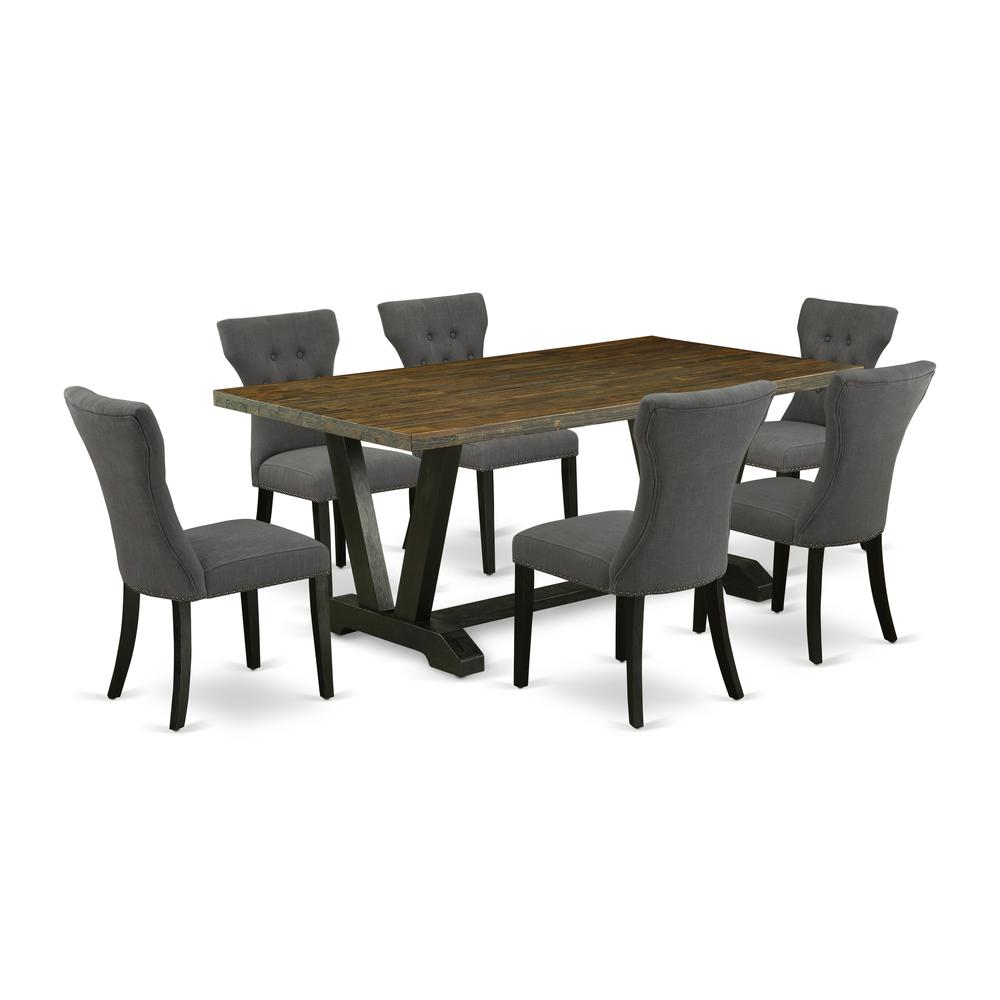 East West Furniture V677Ga650-7 - 7-Piece Dining Table Set - 6 Parson Dining Chairs and a Rectangular Dining Table Solid Wood Structure. Picture 1