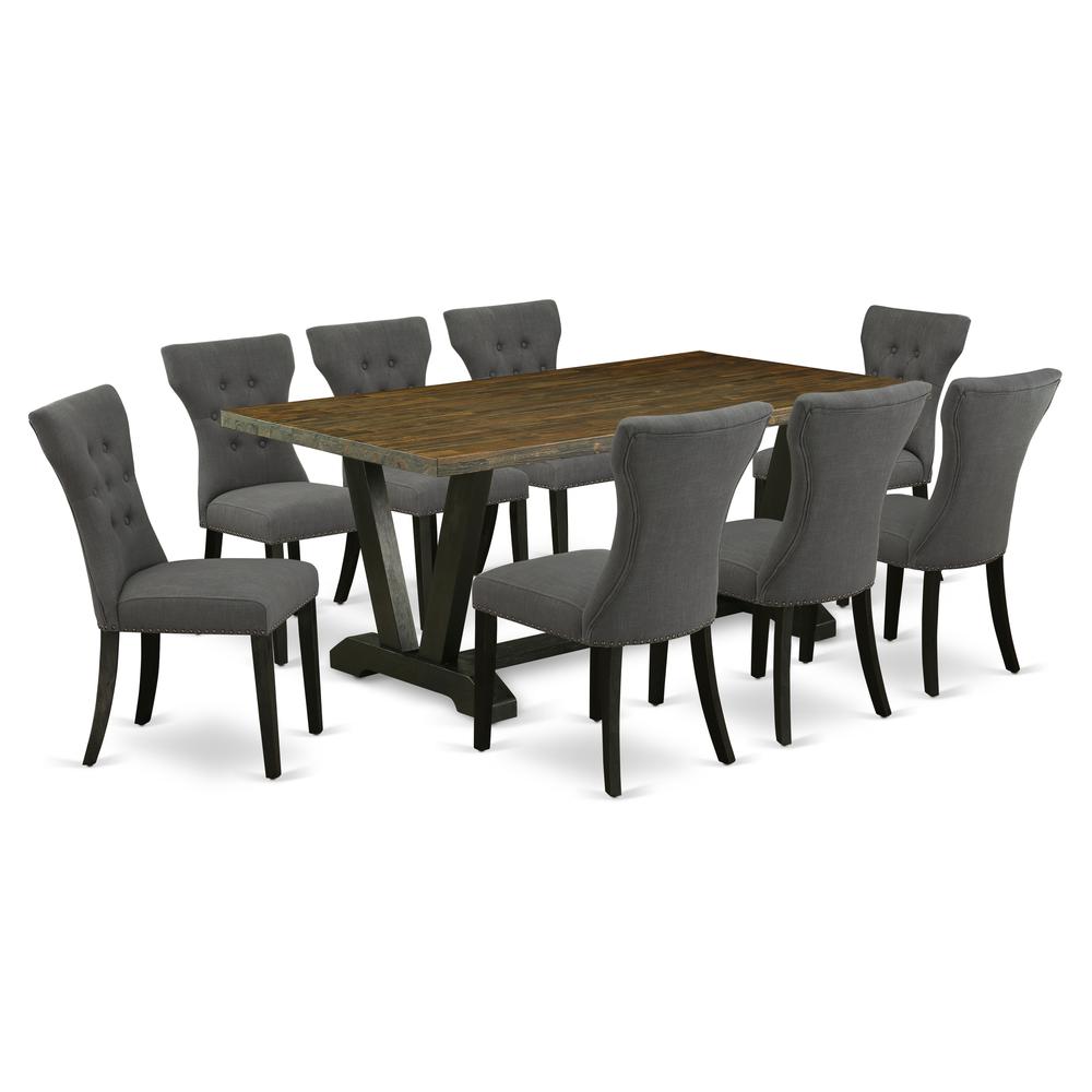 East West Furniture V677Ga650-9 - 9-Piece Kitchen Set - 8 Upholstered Dining Chairs and Small Dining Table Solid Wood Structure. The main picture.