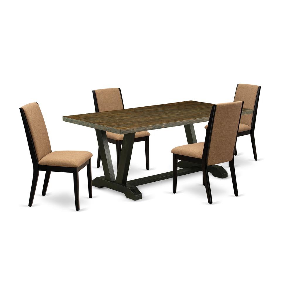 East West Furniture V677LA147-5 5-Piece Modern Dining Room Set a Superb Distressed Jacobean Kitchen Table Top and 4 Attractive Linen Fabric Padded Chairs with Stylish Chair Back, Wire Brushed Black Fi. Picture 1