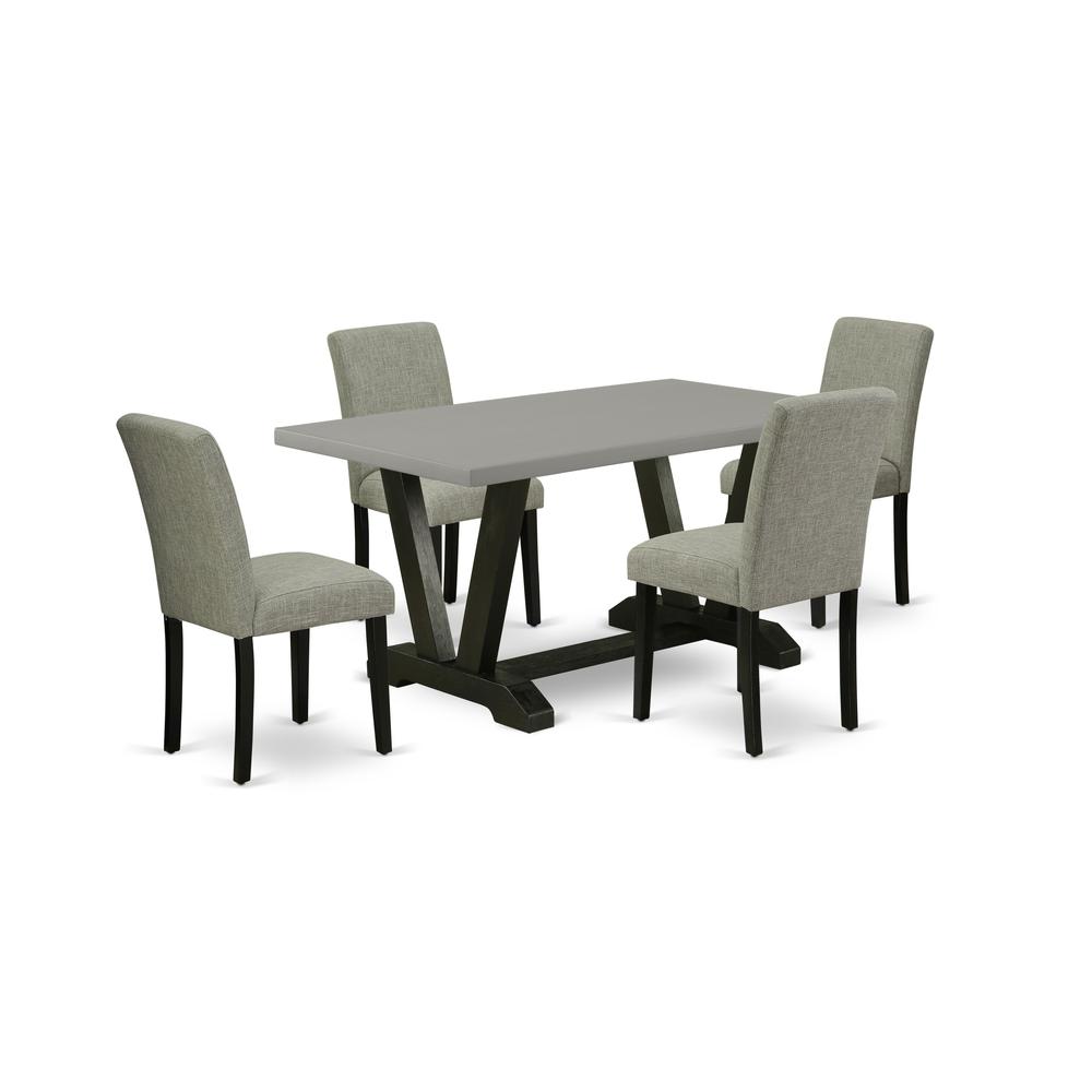 East West Furniture V696AB106-5 5-Pc Dinette Set - 4 Kitchen Chairs and 1 Modern Rectangular Wire Brushed Black Kitchen Table with High Chair Back - Linen White Finish. Picture 1