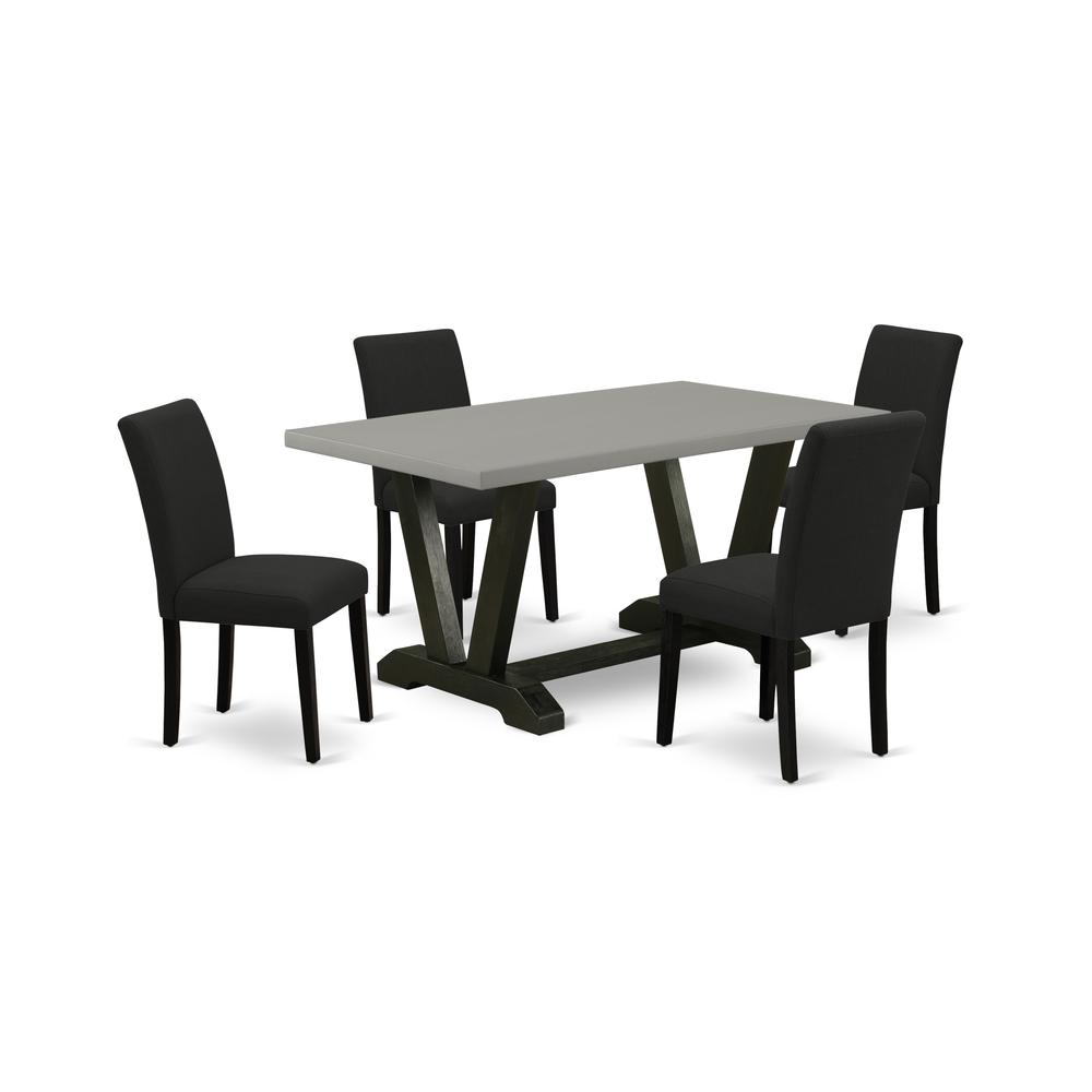 East West Furniture 5-Pc Dining Room Table Set Includes 4 Modern Dining Chairs with Upholstered Seat and High Back and a Rectangular Table - Black Finish. The main picture.