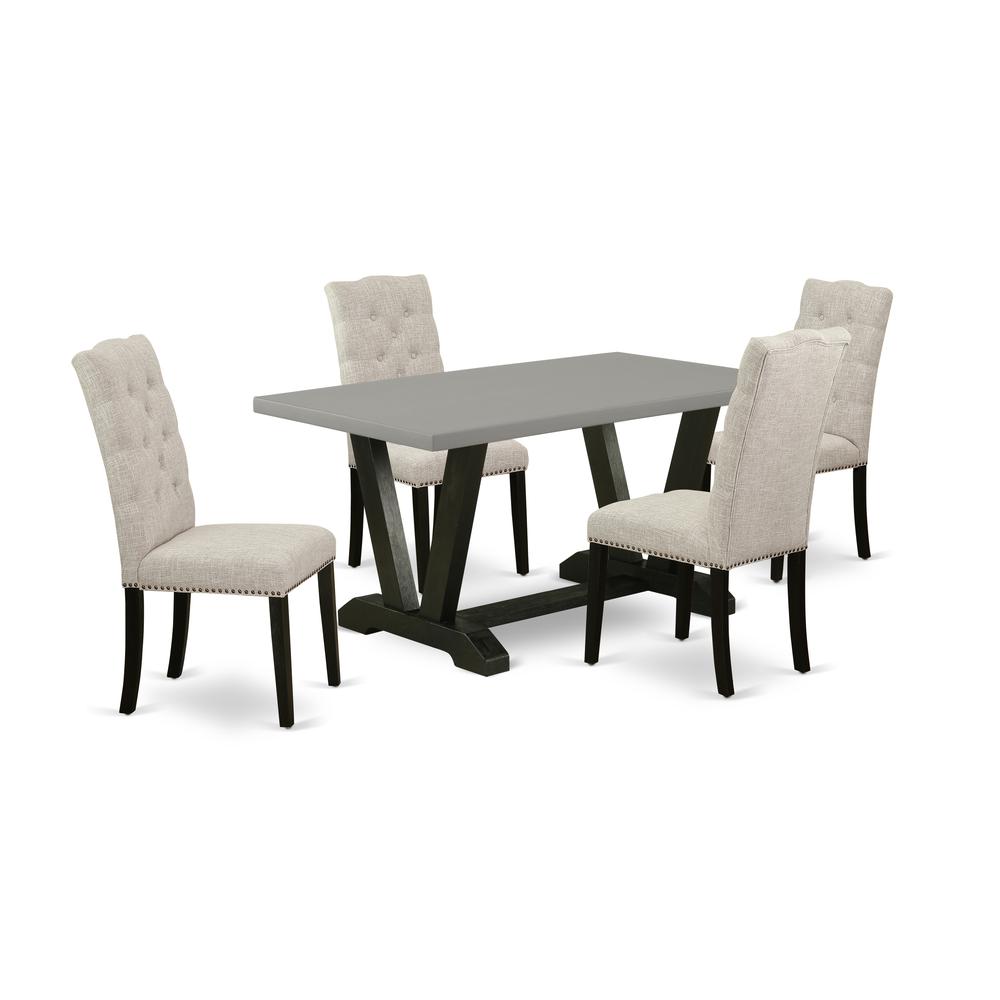 East West Furniture 5-Piece Kitchen Dining Table Set Included 4 Modern Dining chairs Upholstered Seat and High Button Tufted Chair Back and Rectangular Dining room Table with Cement Color Mid Century. Picture 1
