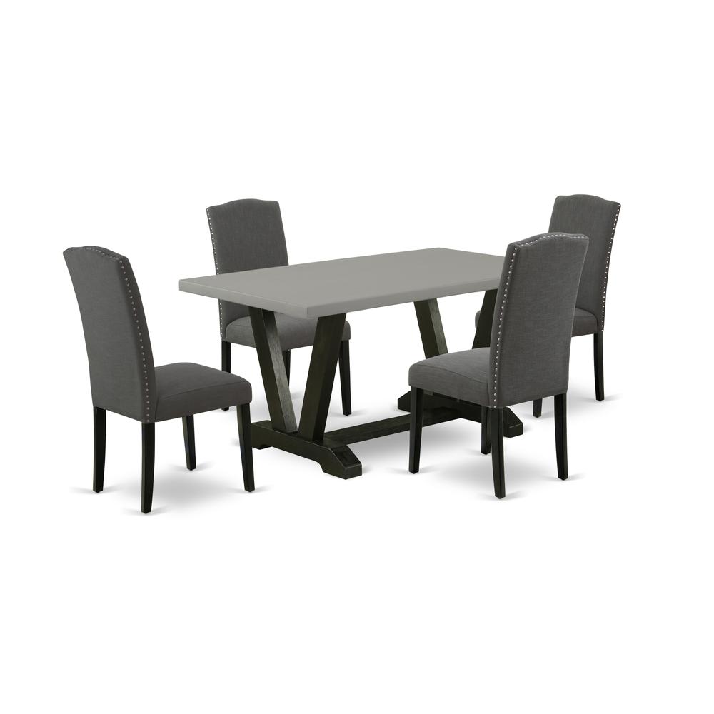 East West Furniture V696EN120-5 5-Pc Dinette Room Set - 4 Kitchen Chairs and 1 Modern Rectangular Cement Wood Dining Table with High Stylish Chair Back - Wire Brushed Black Finish. Picture 1