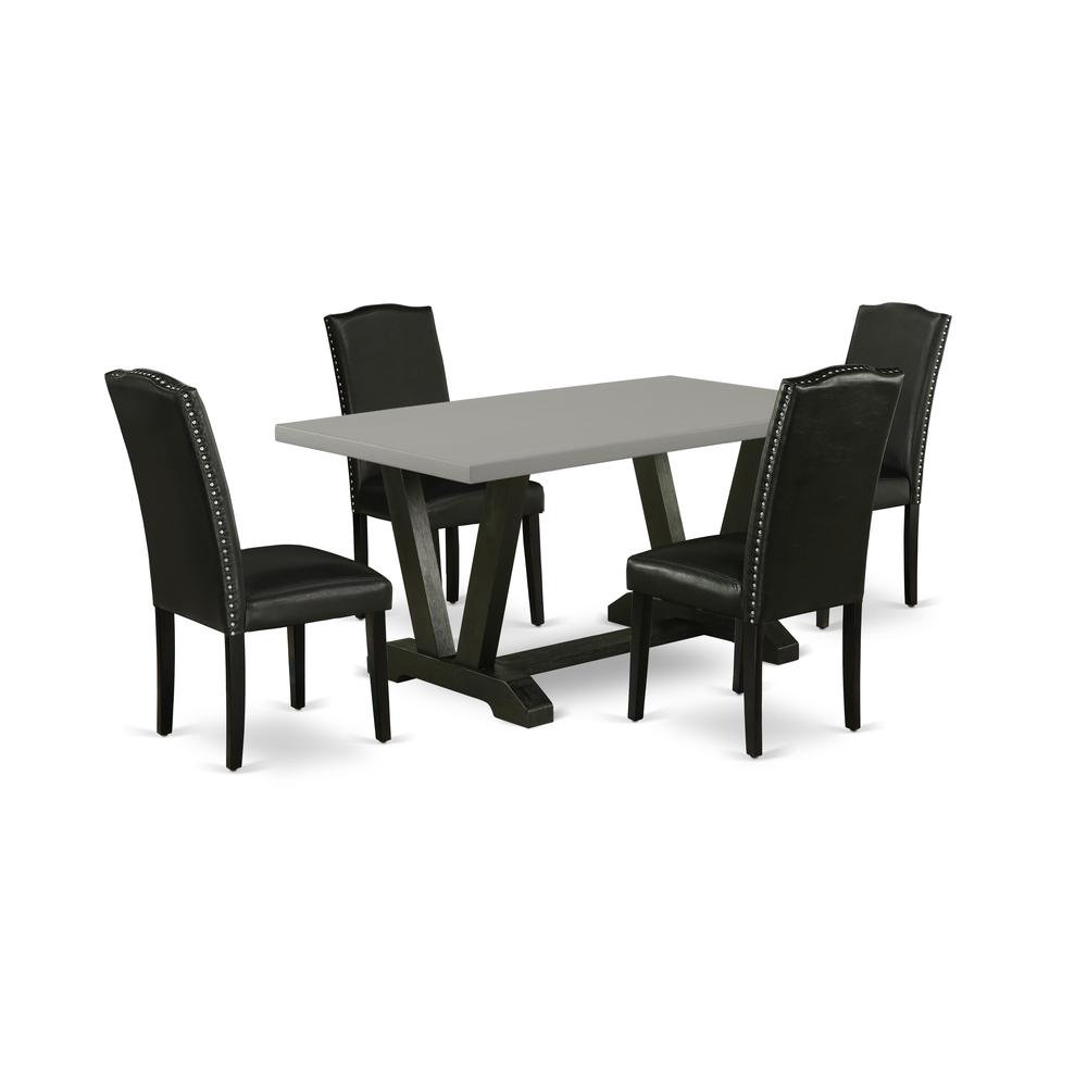 East West Furniture V696EN169-5 5-Pc Modern Dining Set - 4 Parson Dining Room Chairs and 1 Modern Rectangular Cement Dining Table with High Stylish Chair Back – Wire Brushed Black Finish. Picture 1